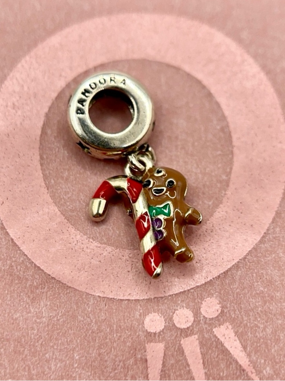 Pandora Gingerbread Man Candy Cane Silver Dangle Charm - Picture 1 of 8